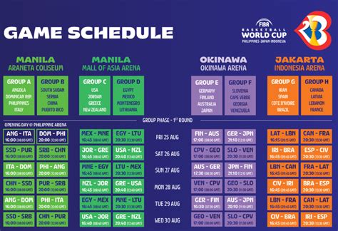 fiba basketball world cup schedule|fiba world cup schedule 2023.